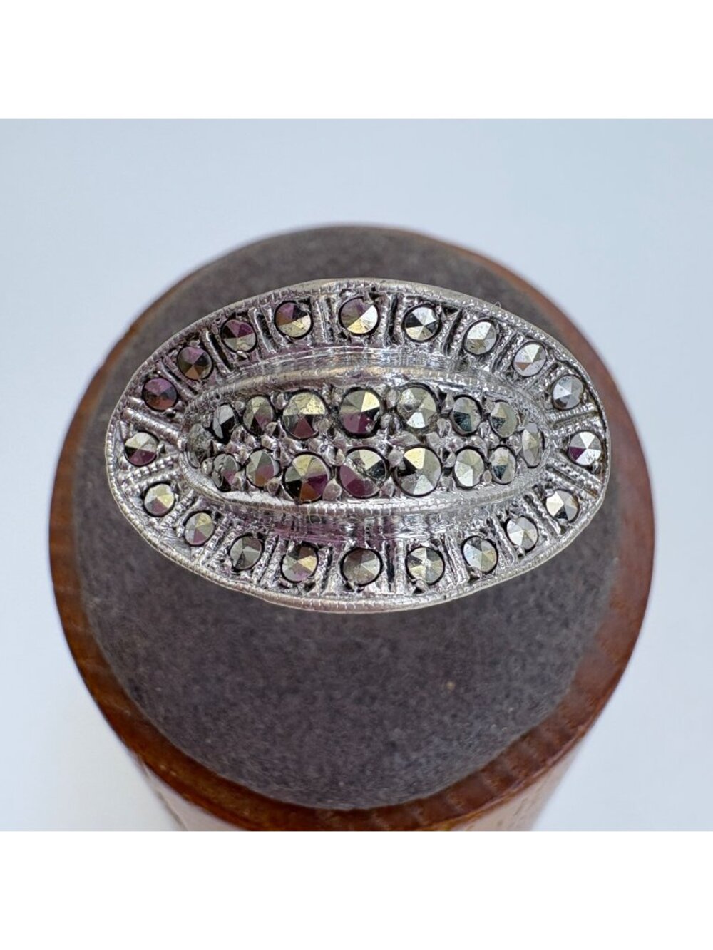 Marcasite & Sterling Silver 925 Pavé Set Statement Ring Size 7.25